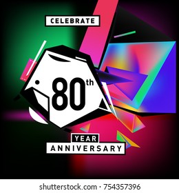 80th years anniversary card with colorful background. eighty years birthday logo on geometric colorful background.