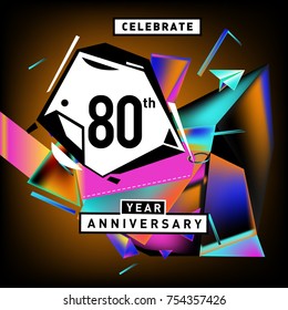80th years anniversary card with colorful background. eighty years birthday logo on geometric colorful background.