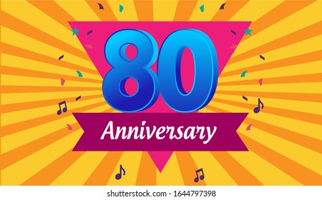 80th years anniversary celebration emblem. vector illustration template design for web, flyers, poster, greeting & invitation card