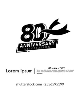 80th years anniversary celebration emblem. black anniversary logo isolated with ribbon on white background. vector illustration template design for web, flyers, poster, invitation or greeting card