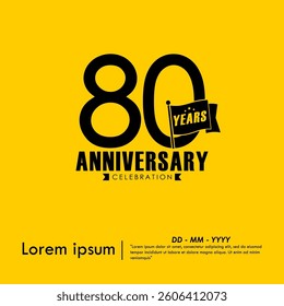 80th years anniversary celebration emblem. anniversary logo isolated with flag pole on yellow background. vector illustration template design for web, flyers, poster, greeting card