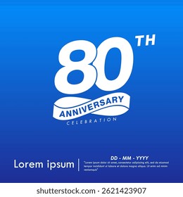 80th years anniversary celebration emblem. white anniversary logo isolated with infinity circle ribbon on blue background. vector illustration template design for web, flyers, poster, greeting card