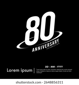 80th years anniversary celebration emblem. congratulations anniversary logo isolated with oval ring. black and white tone. vector illustration template design for web, flyers, poster, greeting card