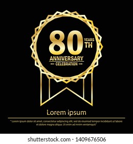 80th years anniversary celebration. anniversary logo with golden jagged edge ring elegance isolated on black background, vector template design for celebration greeting card and invitation card