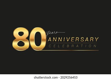 80th years anniversary celebration logotype. Anniversary logo with golden and silver color isolated on black background, vector design for celebration, invitation card, and greeting card.