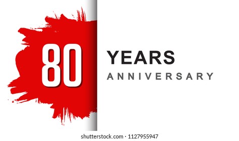 80th years anniversary design with red brush isolated on white background for company celebration event