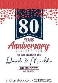 80th Years Anniversary Logo Celebration With Love for celebration event, birthday, wedding, greeting card, and invitation
