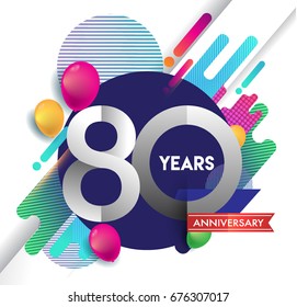 80th years Anniversary logo with colorful abstract background, vector design template elements for invitation card and poster your birthday celebration.