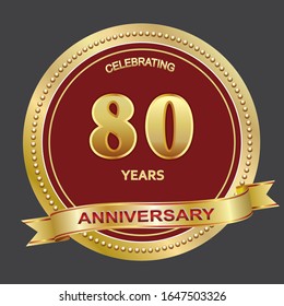 80th years anniversary logo template, golden vector design for celebration, invitation or greeting card
