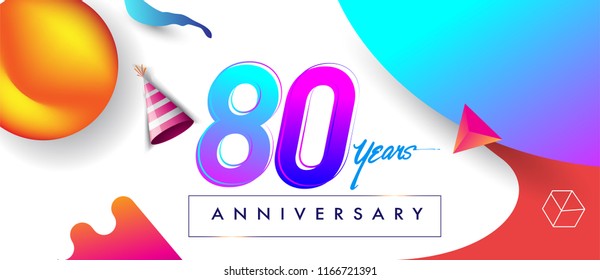 80th years anniversary logo, vector design birthday celebration with colorful geometric background and abstract elements