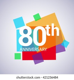 80th years anniversary logo, vector design birthday celebration with colorful geometric isolated on white background.