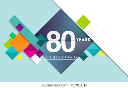 80th years anniversary logo, vector design birthday celebration with colorful geometric background and circles shape.