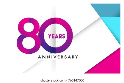 80th years anniversary logo, vector design birthday celebration with colorful geometric isolated on white background.
