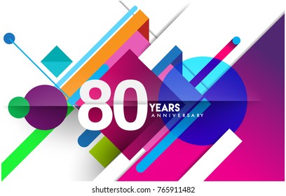 80th years anniversary logo, vector design birthday celebration with colorful geometric isolated on white background.