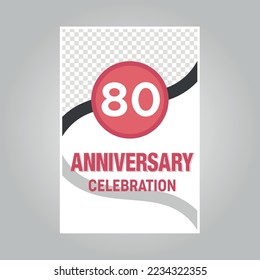 
80th years anniversary vector invitation card.Template of invitational for print on gray background
