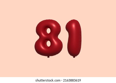 81 3d number balloon made of realistic metallic air balloon 3d rendering. 3D Red helium balloons for sale decoration Party Birthday, Celebrate anniversary, Wedding Holiday. Vector illustration