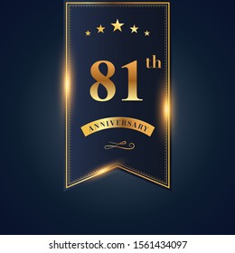 81 anniversary celebration logotype. anniversary logo with confetti golden colored isolated on black blue background, vector design for greeting card and invitation card and celebration event
