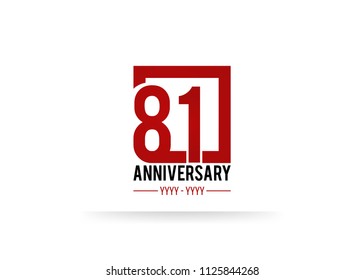 81 Anniversary logotype, simple red colored font number inside square isolated on white background