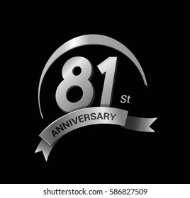 81 anniversary ring logo silver ribbon. vector celebration template