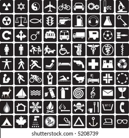 81 black and white icons, symbols collection