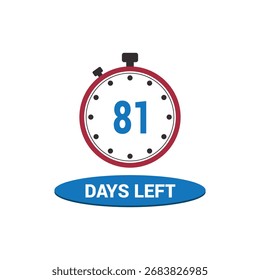 81 days left clock icon vector counting days and remaining time, countdown alarm
