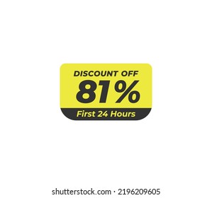 81% discount off price tag product banner label vector art illustration. Isolated on White Background in yellow color