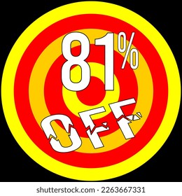 81% de descuento, objetivo en rojo y amarillo sobre fondo negro.