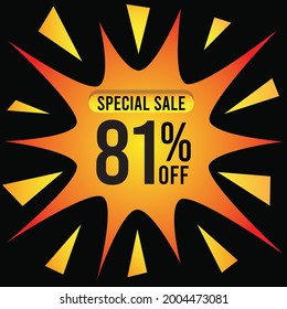 81% discount for special offer. Eighty-one percent off banner on a gold splash