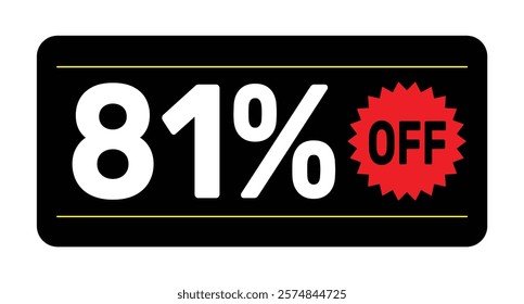 81% discount tag. icon vector Black, white and rad rectangular shape, perfect for marketing promotions