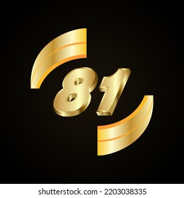 81 Golden numbers. vector 3d realistic metal characters. Decorative elements for banner, cover, birthday or anniversary party, etc.