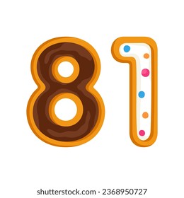 81 number sweet glazed doughnut vector illustration