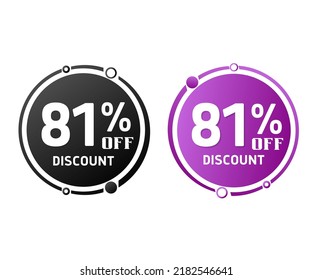 81% off, circle discount tag icon collection. Set of Black and purple sale labels. vector illustration