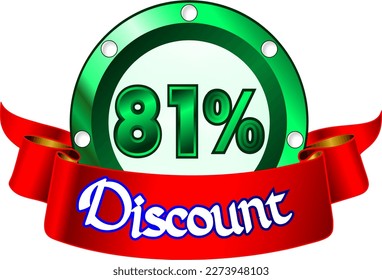 81% off, green disk and red ribbon, vector illustration for wholesale and retail, illustrative art, beautiful illustration, vector. God is good!