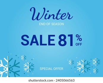 81 % Rabatt auf Verkaufsbanner. Achtzig ein Prozent Sonderangebot. Winterverkaufsbanner. Winterende der Jahreszeit Verkauf Hintergrund Design. Vorlage für Werbung, Web und soziale Medien. Vektorgrafik.