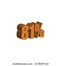 81 por ciento texto naranja 3D. 81% texto 3D sobre fondo blanco. Ochenta y un por ciento de oferta especial, descuento y vector de etiqueta porcentual