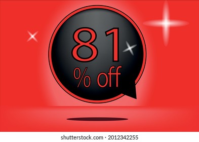 81 percent off black balloon and floating. with red background, banner 81% off red, shadow