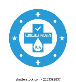 81% percentage  clinically proven vector icon. Clinically tested, approved, vector badge. Clinically proven guaranteed result icon. Sticker, label or stamp vector.