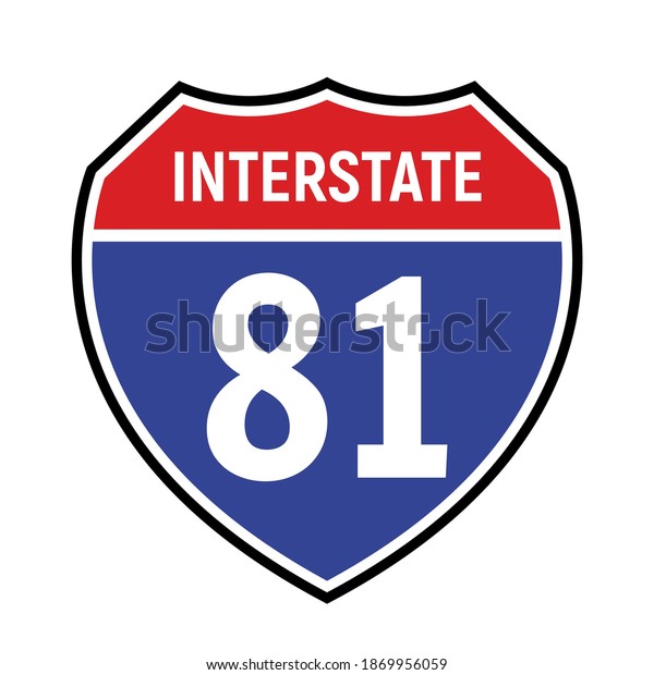 81 route sign icon. Vector\
road 81 highway interstate American freeway us California route\
symbol