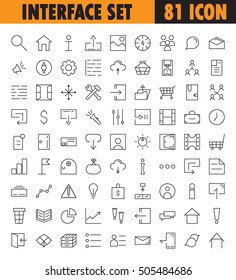 81 thin line icons for Web and Mobile. Light version. Collection of high quality outline pictogram of user's interface. Signs and buttons for website, app, logo, etc.