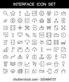 81 thin line icons for Web and Mobile. Light version. Collection of high quality outline pictogram of user's interface. Signs and buttons for website, app, logo, etc.