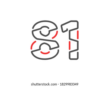 81 número vector. Diseño moderno de línea de estilo creativo y moderno. Para logotipo, etiqueta de marca, elementos de diseño, identidad corporativa, aplicación, etc. Ilustración vectorial aislada          