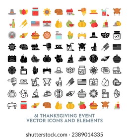 81 Vector Thanksgiving Event Elements and Icons Pack