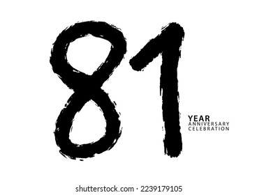 81 year anniversary celebration black color logotype vector, 81 number design, 81th Birthday invitation, logo number design vector illustration, black brushstroke illustration