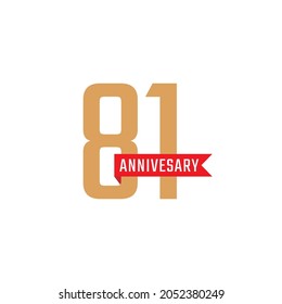 81 Year Anniversary Celebration with Red Ribbon Vector. Happy Anniversary Greeting Celebrates Template Design Illustration