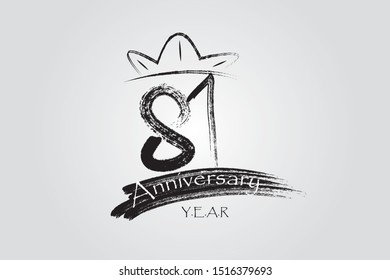 81 year anniversary chalk, ink Marker Pen Style, years, jubilee, greeting card. Birthday invitation sign. Black space vector illustration on white background - Vector