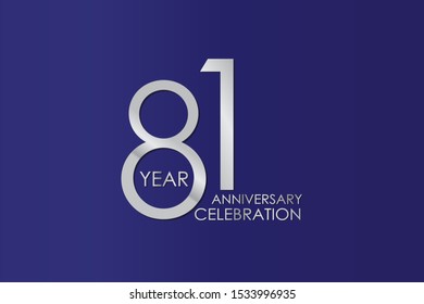 81 Year Anniversary Silver Color on Blue Background, for printed, banner, card, anniversary, greeting card, invitation card - Vector