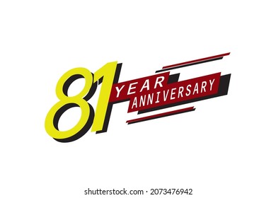 81 year anniversary, Speedy style Yellow color with Red block Ribbon on a white background for greeting, invitation, banner, birthday card - vector