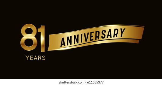 81 years anniversary celebration design template with gold ribbon