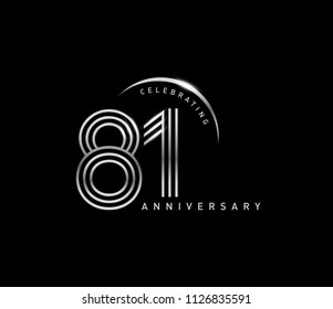81 years anniversary celebration logotype with line number style silver color isolated on black color. vector anniversary for celebration, invitation card, and greeting card
