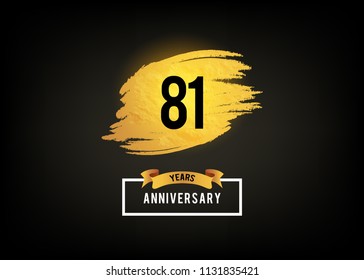 81 years anniversary celebration logotype with shiny golden brush, isolated on black background for use special celebration event